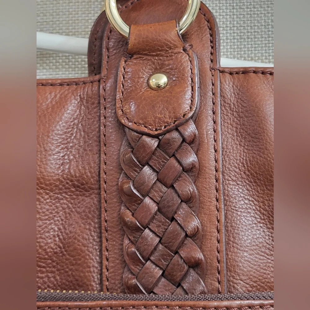 Banana Republic Brown Gold Leather Purse‎ Satchel Pockets Lined Magnetic RN59023 - Picture 3 of 12